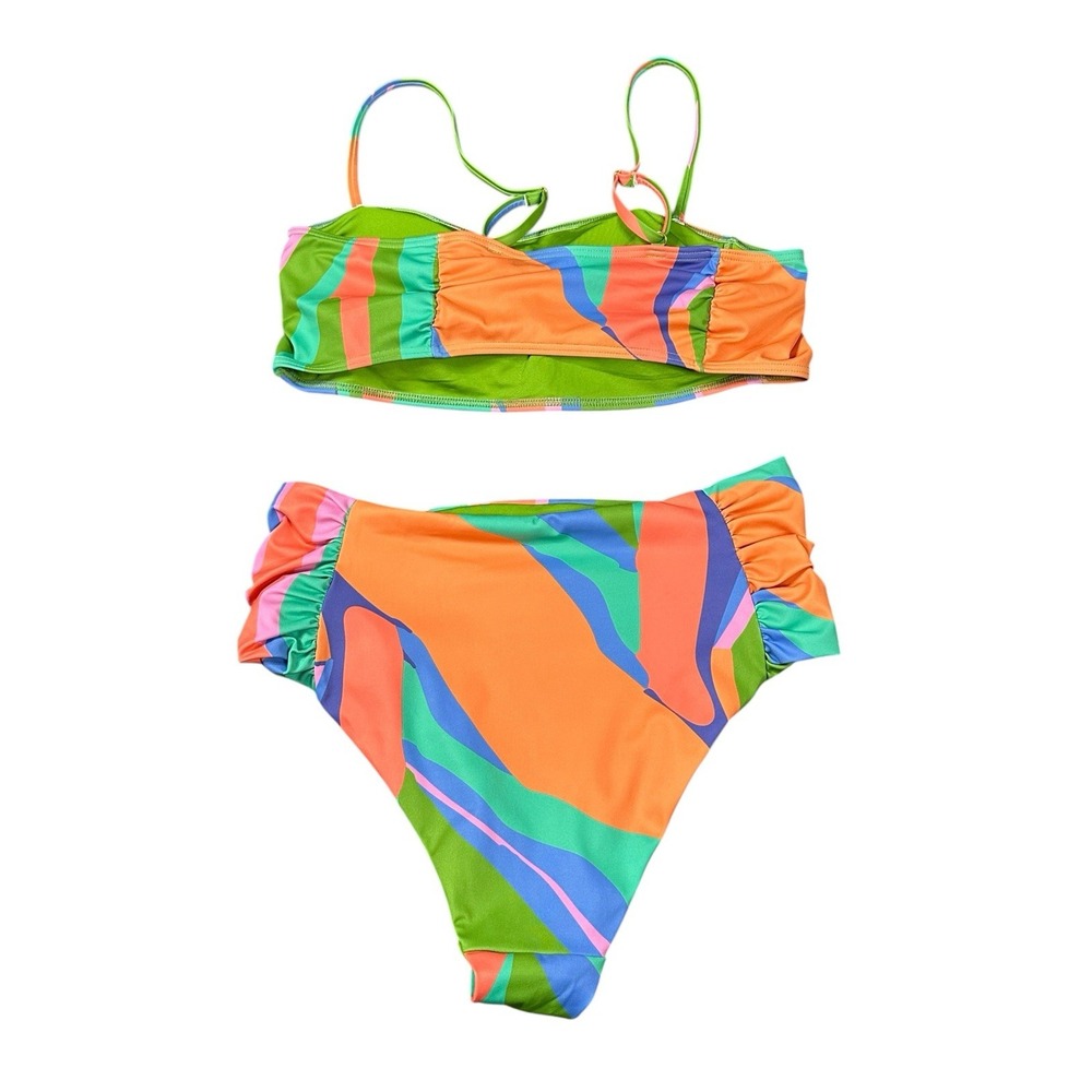 Hutch Bikini Trendy Colorful Swimsuit Set Size M Retro Swirl Ruffle NEW - Picture 4 of 11